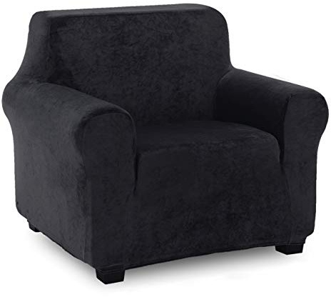 TIANSHU Samt Sesselbezug,Soft Velvet Plush Couchbezug stilvolle Luxus-Möbelbezüge Anti-Rutsch-High Stretch Sesselbezug(1 Sitzer, Schwarz)