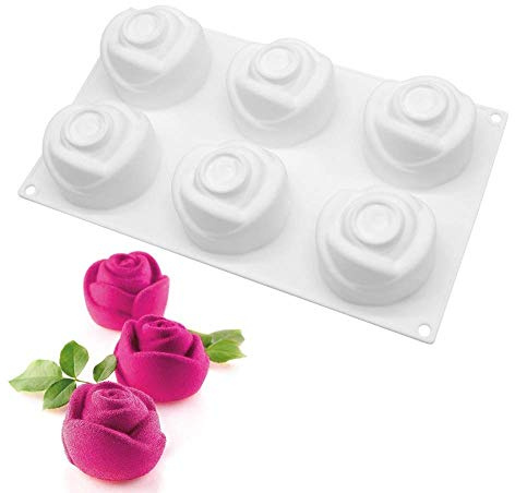 enduo 6 Agujeros Rosa 3D Molde de Pastel de Silicona para Hornear para pudín de gelatina Dulce Pastel de Chocolate postres congelados, Blanco