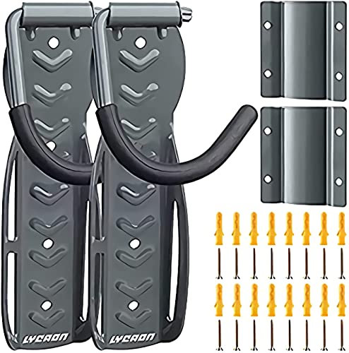 LYCAON Soporte Bicicletas Pared, Gancho Bicicleta Pared Soporta Hasta 68lb, con Bandeja Para Neumáticos & Tornillos, Portabicicletas de Almacenamiento Vertical Casa/Tienda/Garaje (2)