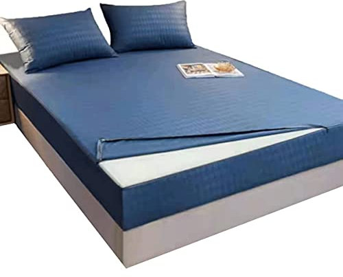 Coprimaterasso Lenzuola Con Angoli Con Cerniera Tinta Unita , Cotone – Singolo, Matrimoniale Custodia Materasso ,150/180*200CM Una Piazza E Mezza Copri Materasso. ( Color : A , Size : 150*200+15CM )