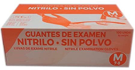 Guantes de nitrilo sin polvo talla M 7-8, Guantes desechables de examen, color azul, 100 unidades