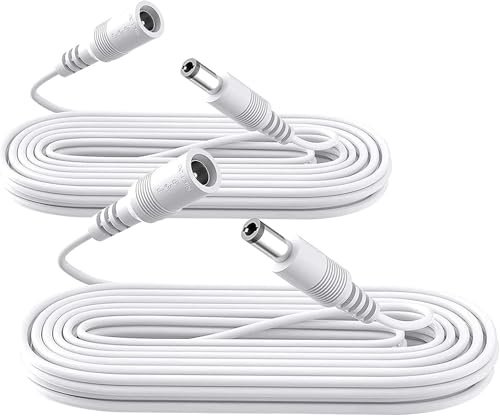 2er-Pack 3 m DC-Verlängerungskabel, reines Kupfer, 12 V DC-Netzteil-Verlängerungskabel, 5,5 mm x 2,1 mm, für Überwachungskameras, Router, LED-Streifen, Drucker, Monitore und mehr – Weiß