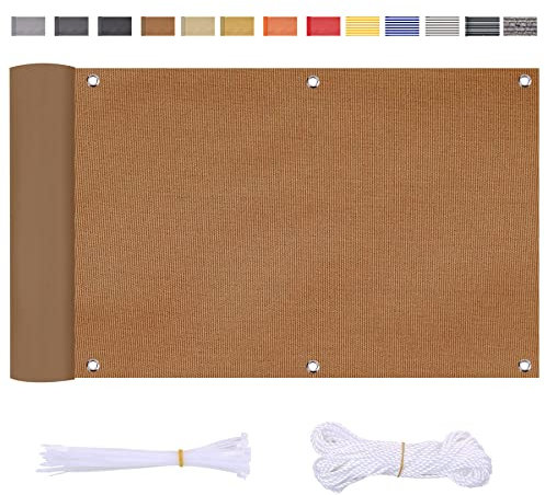 ZQFXZQF Sichtschutz Balkon Balkon Beach Garten Sichtschutzplane Balkon Sonnenschutz Reißfest UV Schutz Aluminiumschnallen Ösen 110x700cm Braun