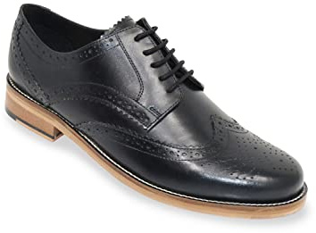 Pegasus Men's Wide Fit Leather Brogue Shoe Black 11 UK