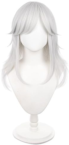 Silber Weiß Mittel Cosplay Perücke Hitze Widerstand synthetische Haare für Unisex Erwachsene Halloween Comic Con Cos Anime Party Ersatz Perücken