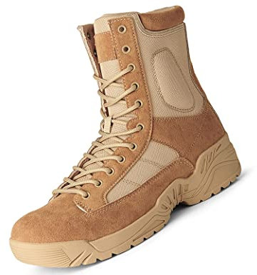 IYVW 5.AA 6672 Leder Stiefel Kampfstiefel Einsatzstiefel mit Reissverschluss Militär Bundeswehr Wandern Tactical Boot Braun 44EU