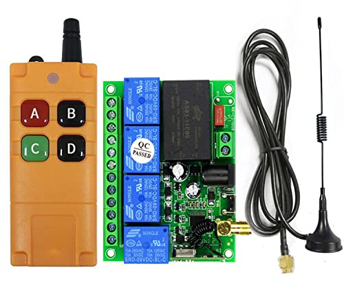 Kaleinavi DC 12V-36V 4 Channel RF Wireless Remote Control Switch Receiver with 200M Long Distance, 3M Suckers Antenna, New Anti Trigger Remote Control