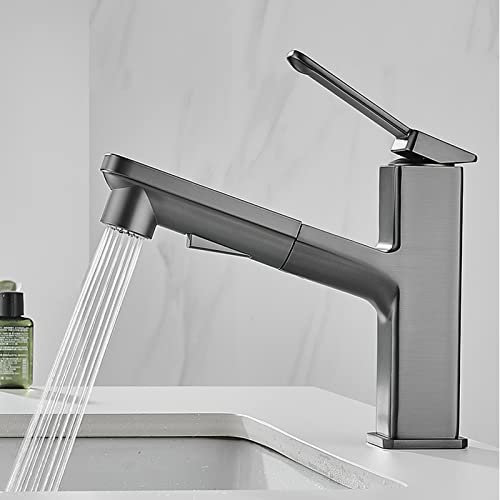 Wasserhahn Bad Grau, Waschtischarmatur Mit Herausziehbarer Brause, Waschbecken Armaturen, Armatur Bad Ausziehbar, Einhebelmischer Waschbecken, Mischbatterie Waschbecken, Badarmatur Aus Messing