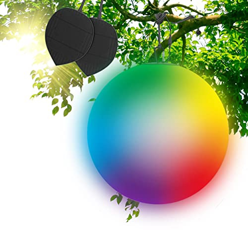 GuirLED - Sphère Solaire Boule lumineuse LED IP55 RGB Premium XL - Rechargeable Soleil/Secteur - Télécommande - Lampe de Jardin - Fixation dans les arbres - Diffusion 360°- Fabriquée En France - 50 cm