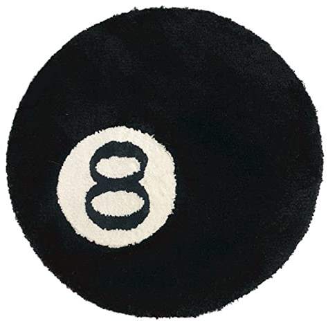 Fouriding Schwarzer runder Teppich Cartoon Plüsch Billard 8 Teppich Niedliche Augen Teppich Anti-Rutsch-Teppich für Wohnzimmer Sofa Schlafzimmer Kinderzimmer Dekoration (8, 100cm)