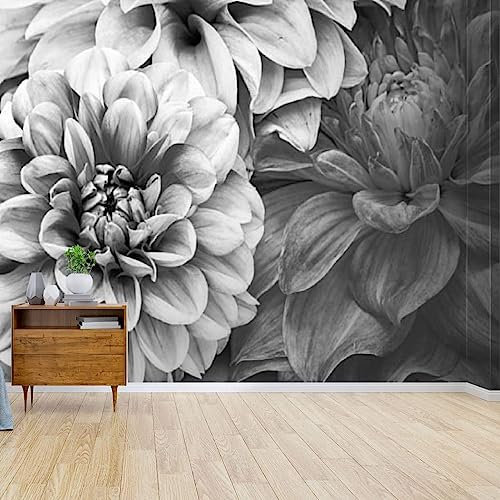 GIVLWF Papier Peint Panoramique de Bouquet De Fleurs De Dahlia, Fond Noir Et Blanc Déco de La Maison - Pour Salon Chambre D'enfant Décoration Murale 150 x 70 cm