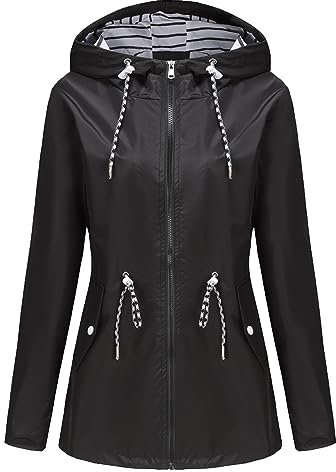 L9WEI Regenjacke Damen Wasserdicht Atmungsaktiv, Dünne Regenmantel Leichte Jacke mit Kapuze Einfache Windbreaker Wasserdicht Outdoorjacke