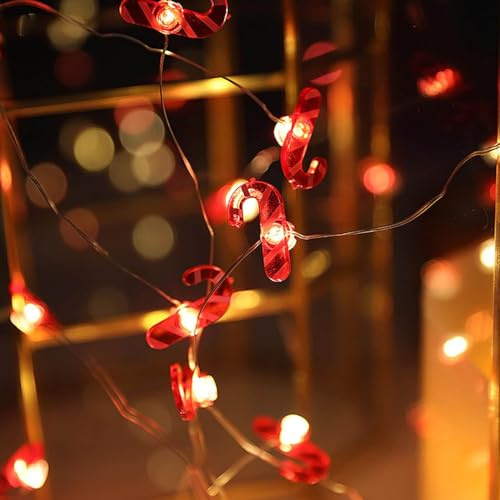 Eledreme lichterkette innen batterie, 2m 20 candy cane Weihnachtsdeko Lichtervorhang,Warmweiß weihnachtsbeleuchtung außen, LED lichterkette für Party, Weihnachten, Balkon