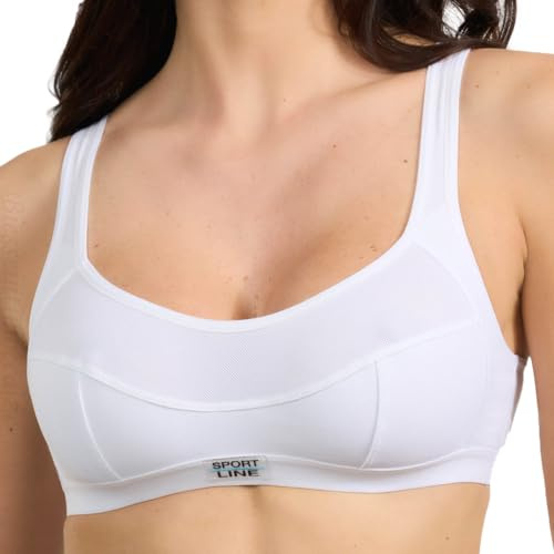 Reggiseno Sportivo da Donna a Bustino in Cotone Elasticizzato, Senza Ferretto, Senza Ganci Dietro, Non Imbottito, con Sostegno Medio e Spalla Larga