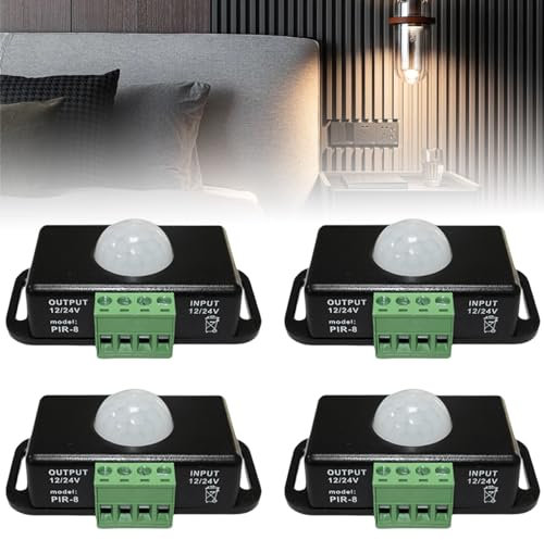 4 Stück Koerper Infrarot PIR Sensor, DC 12V 24V Infrarot Sensor Schalter Automatik, Bewegungsm Aussen Bewegungsmelder Schalter für LED Streifen/Leuchtmittel, Schwarz