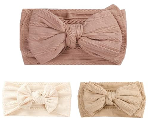 EIHI 3er-Pack Nylon-Stirnbänder für Mädchen, elastische, weiche, süße Stirnbänder mit Schleifen für Kleinkinder-Mädchen als Baby-Foto-Zubehör