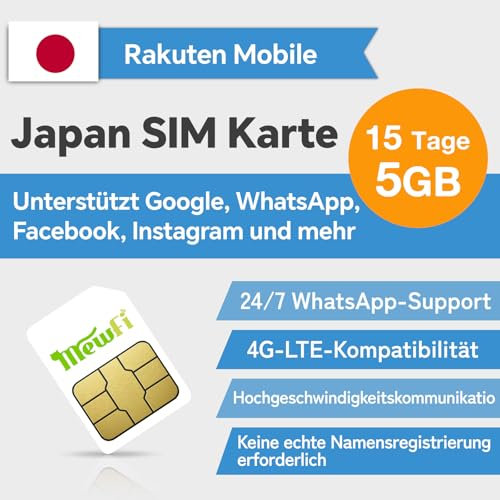 Japan SIM-Karte – Nur Daten, Keine Anrufe/SMS – 4G Netz – Aktivierung erforderlich – Nutzung von Google, Instagram, Twitter & Whatsapp – 24/7 Whatsapp Support