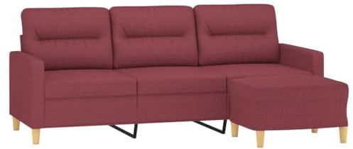 vidaXL Sofa 3 Sitzer, Couch mit Fußhocker, Liegesofa für Wohnzimmer, Polstersofa Sessel Relaxsofa Loungesofa Relaxcouch TV Sofa, Weinrot Stoff