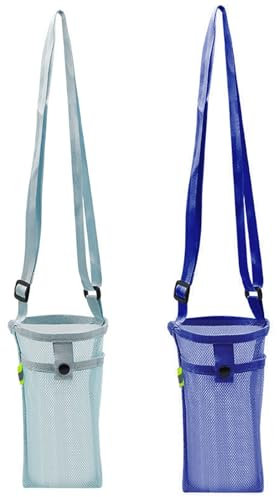 Tainrunse Borsa leggera per bottiglia d'acqua con chiusura a scatto, 2 pezzi, portatile, doppia tasca, design con cinghia, per escursionismo, viaggi, blu navy e blu