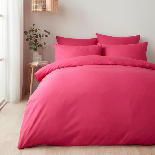 Appletree - Hot Pink Duvet Cover Sets - Double Bedding Size (200 x 200cm) - Bright Pink Plain Duvet Cover Bedding - Soft & Luxury 100% Cotton - Neon Vivid Colour Bedding - Bright Duvet Cover