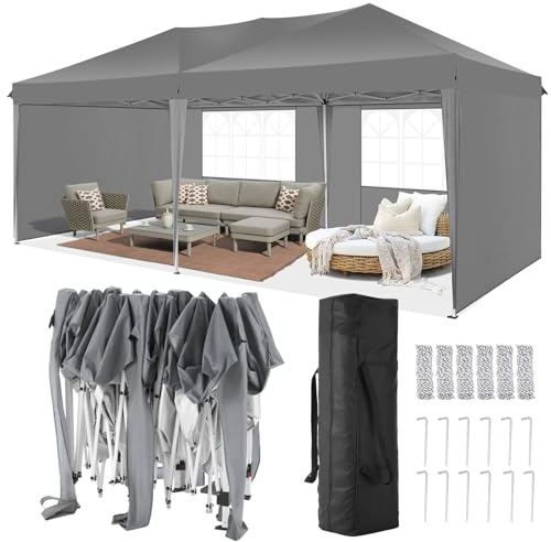 TOOLUCK Gazebo 3x6 with 4 Removable Sidewalls Pop up Gazebo for Parties Waterproof UPF50+ Protection Commercial Gazebo with Carry Bag,Gray