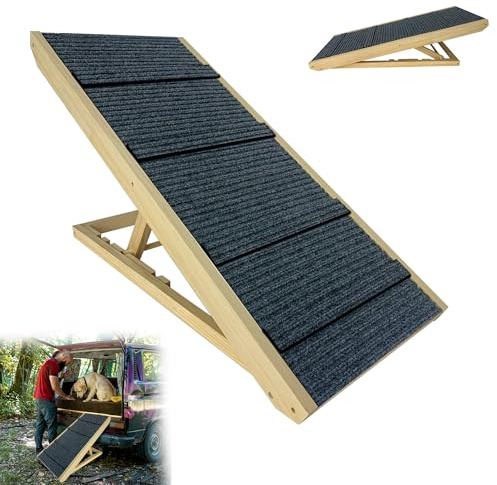 Suusolny 100x40 cm Klappbar Hunderampe Große Hundetreppe Haustiertreppe Holz Höhenverstellbar mit Rutschfester Trittmatte Bis 100KG Hundeleiter Tiertreppe Rampe für Haustiere Katzen