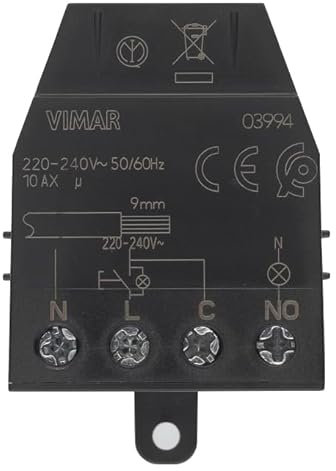 Vimar 03994 Módulo relé magnético Quid de impulsos secuenciales ON/OFF10AX, instalación empotrada (retrofruto, derivación o bajo cubreorificios), negro