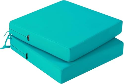 PRIMEPATIO Lot de 2 Coussins de Chaise d'extérieur imperméables, pour l'extérieur, Couleurs résistantes, avec Rubans, Meubles de terrasse, canapé de Jardin, 45 x 45 cm, Bleu Ciel