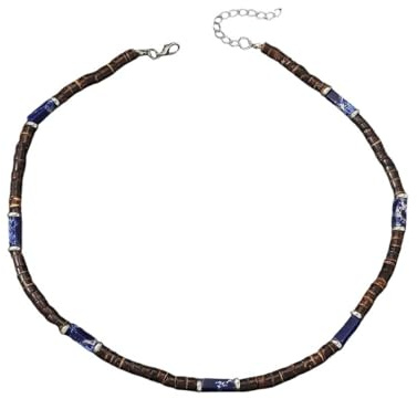 SULIUDAJI Collar surfista para hombre, con perlas de coco y cuenta de madera, estilo bohemio, hecho a mano, joyería de playa