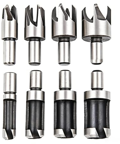 8-teiliges Holzdübelschneider-Bohrer-Set aus HSS, Korkbohrer-Set für Holzbearbeitung, Zapfenbohrer & Fasenbohrer, Schneidwerkzeug für Bohrloch & Dübel (8PCS Wood Plug Cutter + 1 Holzkiste)