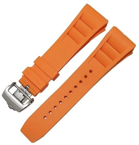 EKINS Gummi-Silikon-Uhrenarmband für RICHARD MILLE RM011-Serie. Silikonband-Zubehör, Herren-Uhrenarmband, 25–20 mm(Orange,25mm Silver buckle)