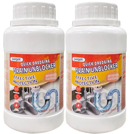 Juegot Bathroom Drain Unblocker 2pcs-520g Hair & Grease Sink Cleaner | Unclogs toilets, tubs, showers, fast acting pipe unblocking formula, safe for plumbing, removes stubborn clogs