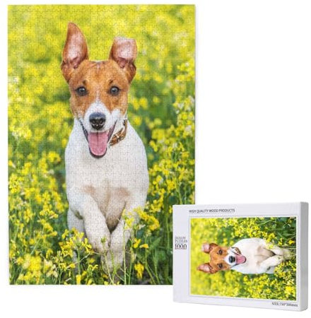 Prato fiorito di Jack Russell, Puzzle 1000 pezzi Puzzle in legno Giocattolo Gioco per famiglie Decorazione da parete per adulti Adolescenti
