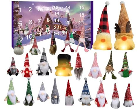 Weihnachtswichtel, Adventskalender, 24 Stück, beleuchtete Zwerge, Adventskarte, 3 riesige leuchtende + 21 Zwerge, Dekoration, Weihnachts-Countdown-Kalender, -Countdown-Kalender für Kinder