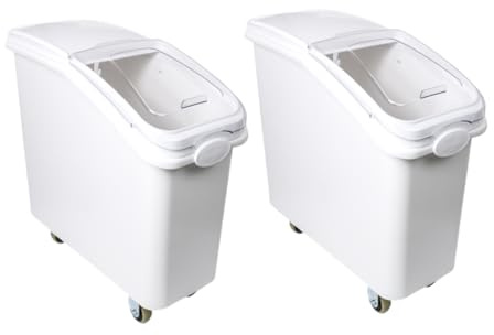 Hakka 102L/2PACK Commercial Rice Storage Container with Four Pulleys,Dry Food Storage Containers with Scoop,Cereal Dispenser Plastic for Kitchen Restaurant
