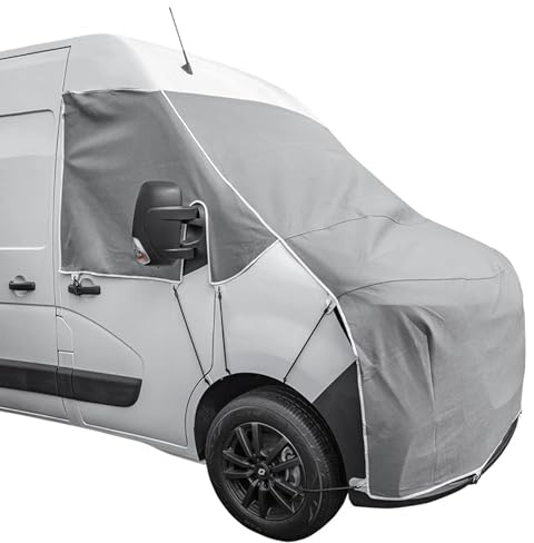Frontscheiben Abdeckung kompatibel für Verschiedene Marken – Abdeckplane für Wohnwagen mit UV-Schutz 160 GSM Vliesstoff, Spiegelschlitzen & Spanngurten (Kompatibel mit Renault Master ab 04-2010) | Abdeckplane aus 160 GSM Vliesstoff mit UV-Schutz, Spiegelschlitzen und Spanngurten für Wohnwagen