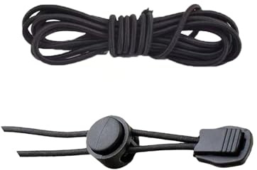 6 stycken 2 m elastiskt gummisnöre, 2,5 mm gummisnöre med 12 stycken snörstopp, 2 hål och 12 stycken svansklämmor, gummirep för skosnören, kläder, mössor, ryggsäckar, svart och beige