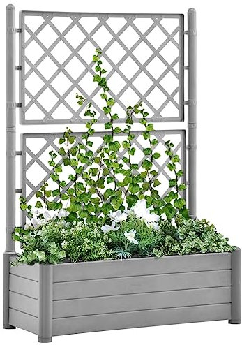 Fioriera da Giardino e Graticcio 100x43x142 cm PP Grigio Pietra,Fioriera da Giardino con Traliccio in Polipropilene Resistente agli Agenti Atmosferici per Piante Rampicanti e Fiori Vasi e accessori pe