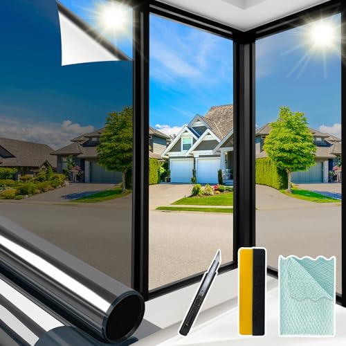 Niviy Película de privacidad unidireccional para ventana, película de privacidad unidireccional con herramientas de instalación, espejo reflectante para el hogar, privacidad diurna y control de calor,