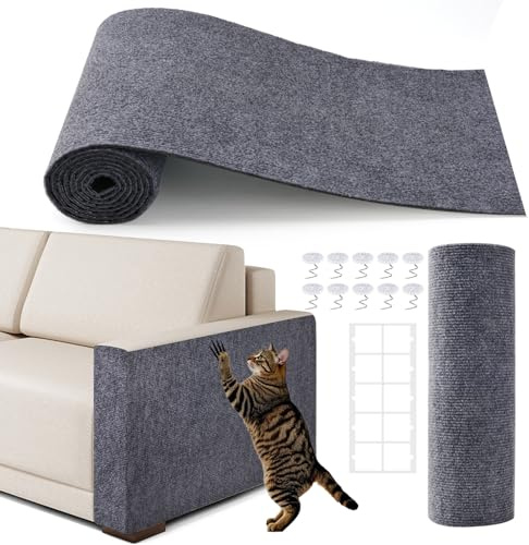 78.7x15.8 Cat Scratching Mat,Self-Adhesive Furniture Protector, Trimmable DIY Durable Cat Scratch Pad for Wall & Couch (Gray)