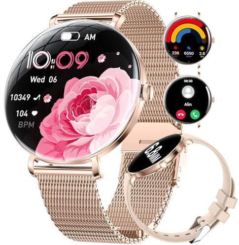 SUNKTA FV17 Smartwatch Damen(2 Armbändern), 1.43 AMOLED Ultradünn Smart Watch, 100+ Sportmodi Fitnessuhr, Schrittzähler/Schlaf/IP68 Wasserdicht Sportuhren, Smartwatches Android iOS Kompatibel