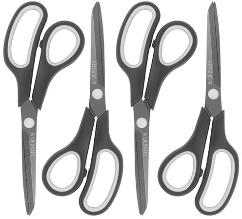 KUONIIY Lot de 4 ciseaux à revêtement titane ultra tranchant, poignées douces et confortables, ciseaux multifonctions, 21,3 cm, 21,3 cm
