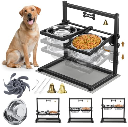 Hundenapf Erhöht, Sunowl Erhöhter Hundenapf 3 höhenverstellbar, 0–90° winkelverstellbar, 2 Edelstahl Hundenapf Langsame Fütterung Auslaufsichere Matte, futternapf Hund erhöht für Hunde Haustier