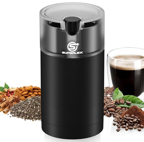 SUPERLEX Moulin à café électrique 150W Moulin à épices avec lames en acier inoxydable Coffee Grinder compact pour grains de café noix graines herbes facile à nettoyer idéal pour maison bureau