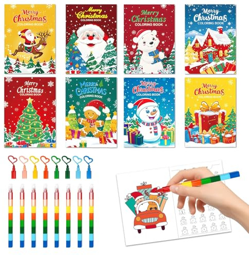 Set Mini Malbuch Weihnachten mit Buntstifte,Adventskalender Befüllen Kinder 2025,Punkt zu Punkt,Rätselbuch & Mehr -Mitgebsel,Partytüten,Weihnachtsstrümpfe