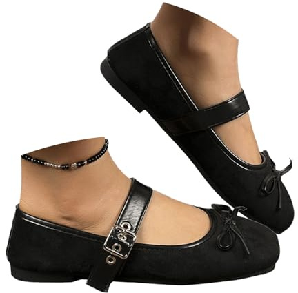 Women's Mary Jane Flat, Classy Square Toe Classic Mary Jane Ballet Dance Shoes Comfortable PU Office Work Dress Flat Shoes (Black,41EU)