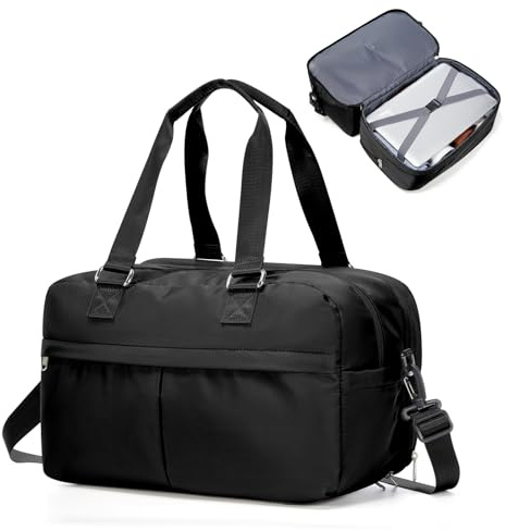 HPLQQ Weekendväska för kvinnor, sportväska, 40x30x20 cm, Ryanair handbagageväska, sjukhusväska, reseväska, badväska, träningsväska med utdragbart fack för flygresor, G02-svart