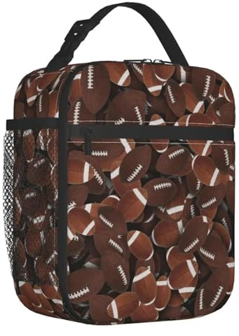 TFDGDGH American Football Rugby Ball Pattern Insulated Lunch Bag for Women Waterproof Cooler Thermal Bento Box Office Picnic Travel