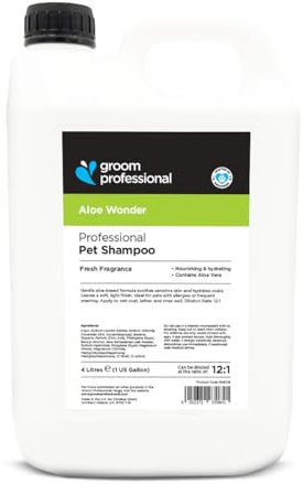 GROOM PROFESSIONAL Aloe Wonder Dog Shampoo - Soothing Relief for Itchy or Sensitive Skin - Hydrates Dry, Flaky & Irritated Skin - Gentle Formula for Puppy/Dogs - Relieves Itching w/Aloe Vera, 4L