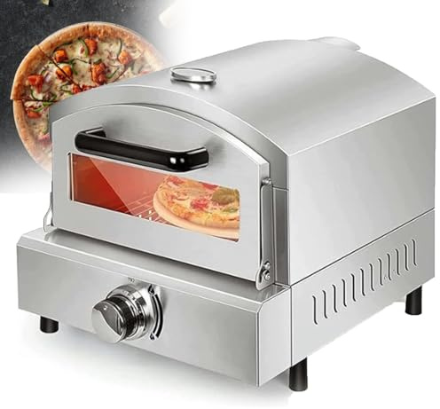 Four à pizza à gaz portable avec thermomètre – Four à pizza et nourriture en acier inoxydable pour camping, jardin, hayon